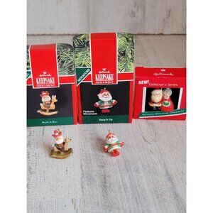 Hallmark miniature Santa‎ Claus hula hoop Cowboy Miss Claus set ornament Xmas